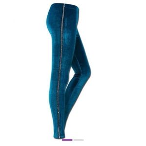 Teal and Metallic Silver Bling Side Stripe Velvet Leggings XL